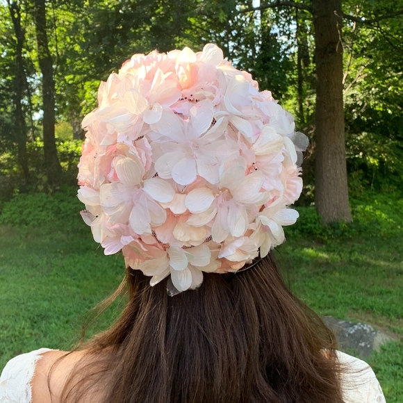 Vintage 50\'s Chiffon Pink Floral Flower Church Hat